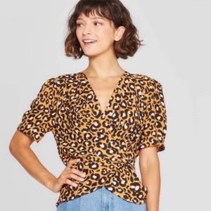 Who What Wear Leopard Print Wrap Top XXL